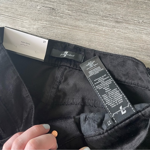 NWT 7 For All Mankind High Waist Button Fly Velvet Ankle Skinny Pants Black 27 - Picture 5 of 9